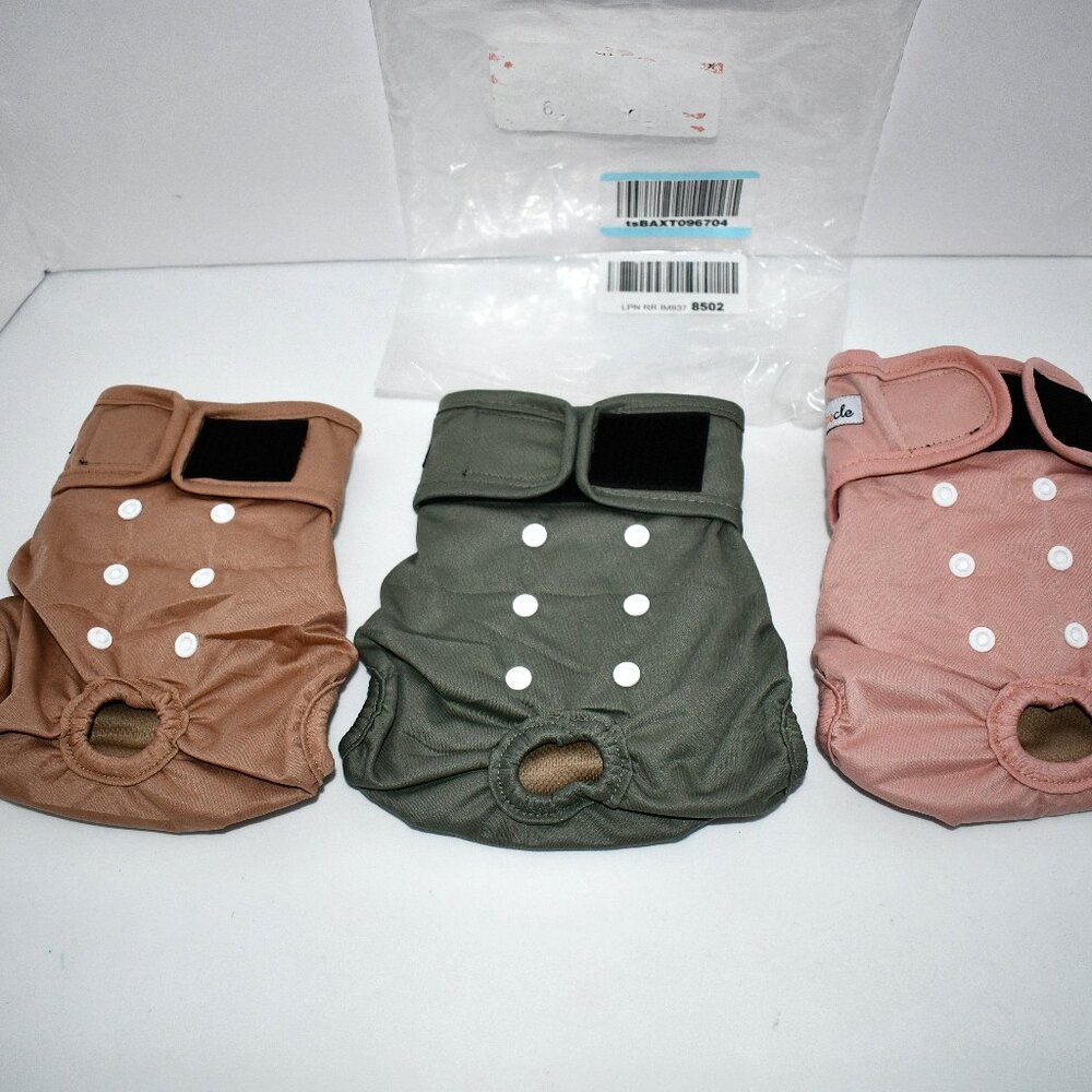 Grecle Premium Washable Female Dog Diapers 3 pack Tan/Grey/Pink Size: M 12-15"